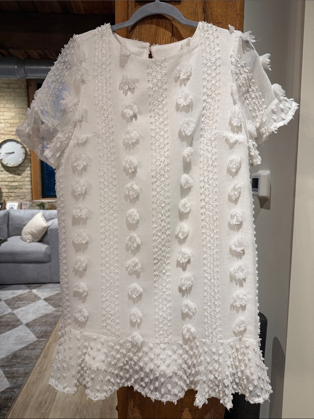 White Textured Tassel Shift Dress - Women